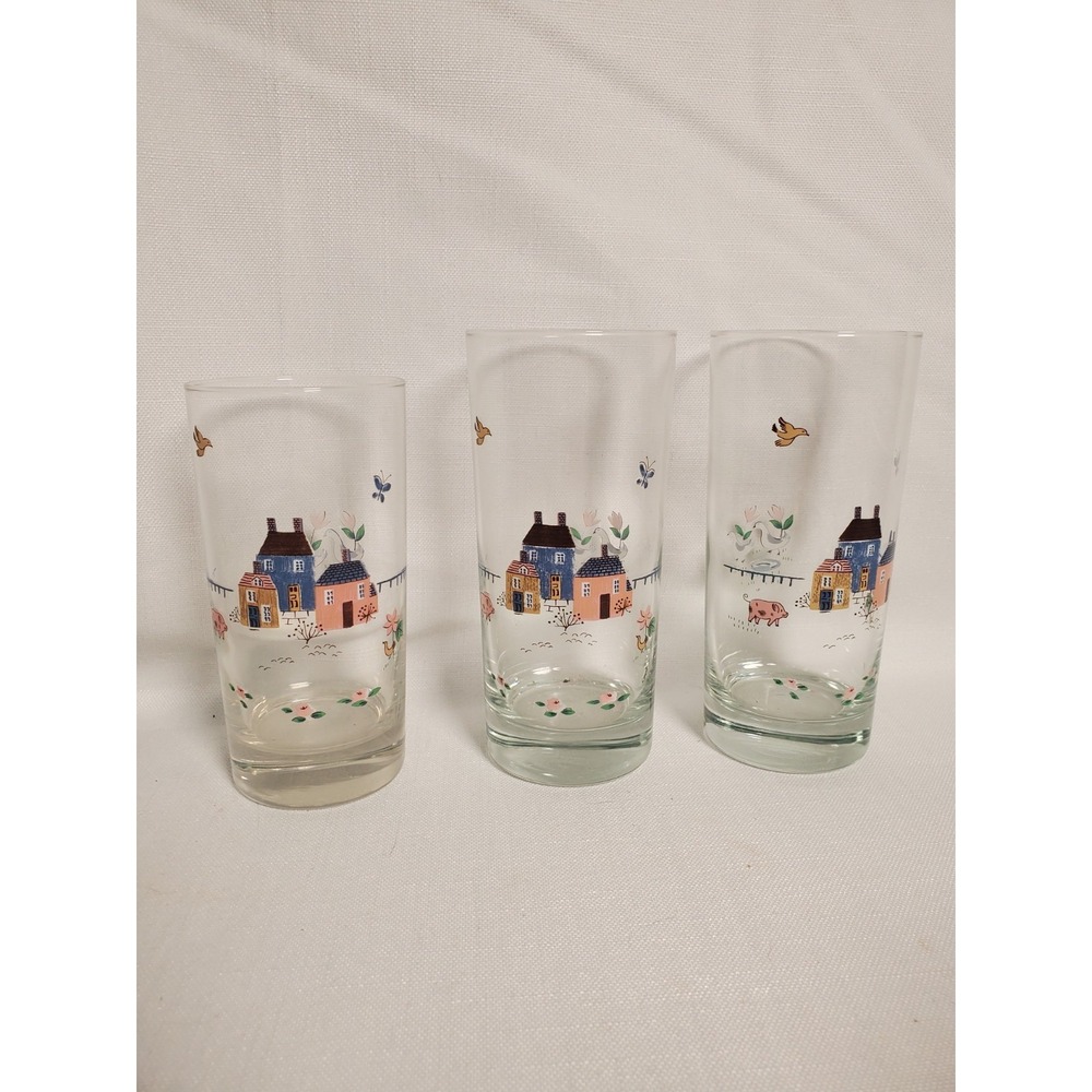 Set Of 3 ● Vintage International Tableworks Heartland Village Drinking Glasses